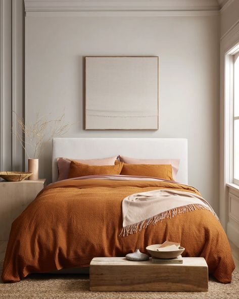 Duvet Covers Queen, Waffle Duvet Cover, Orange Duvet Covers, Goose Down Pillows, Bamboo Sheets, Honeycomb Design, Down Comforter, Linen Duvet Covers, Linen Duvet