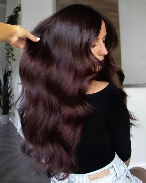 Burgundy Brown Hair with Soft Waves Dark Maroon Hair, Burgundy Hair Colors, Root Fade, Burgundy Hair With Highlights, Deep Burgundy Hair, Burgundy Brown Hair, Dark Burgundy Hair, Burgundy Hair Dye, Hair Color Swatches