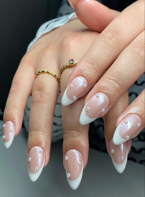 White French Tip Chrome, Pearl Almond Nails, French Tip Chrome, Nails With Pearls, Grad Nails, Red Nails Acrylic Square, Wine Red Nails Acrylic, Nails Acrylic Square Long, Hoco Nails