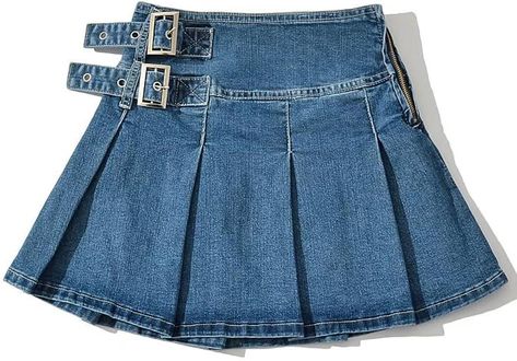 Amazon.com: Vidifid Women Pleated Denim Skirt High Waist Short Jean Skirts with Double Buckle Y2K Mini Skirt (Blue XS) : Clothing, Shoes & Jewelry Short Jean Skirts, Skirts Y2k, Denim Pleated Skirt, Jean Fits, Pleated Denim Skirt, Y2k Mini Skirt, Short Jean Skirt, Womens Pleated Skirt, Pleated Denim