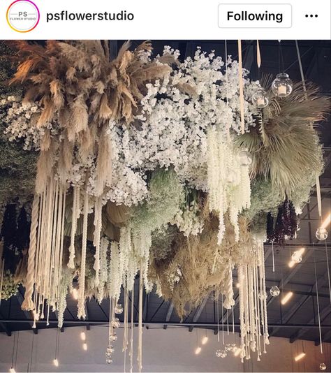 Hanging Flower Arrangements, Ceiling Feature, Bridal Backdrops, Sunset Party, Gala Ideas, Ocean Wedding, Flower Chandelier, Flower Installation, Flower Bar