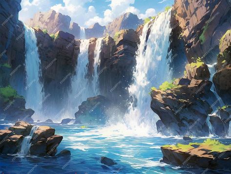 Premium Photo | Drawing of a Niagaralike waterfall with rocks generated by AI Drawing Waterfall, Comic Pencils, Waterfall Drawing, Tropical Waterfall, Photo Drawing, Waterfall Pictures, Waterfall Photo, Water Effect, Draw On Photos