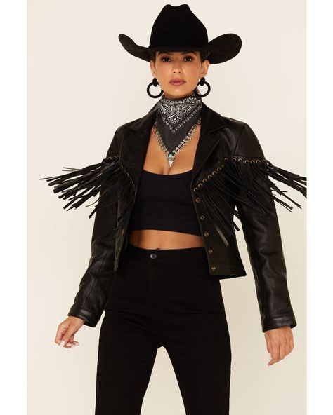 Cowboy Outfits For Women Cowgirls, Fringe Jacket Outfit, Cowboy Outfits For Women, Western Dresses For Women, Black Cowgirl, Cowboy Costume, Boot Barn, Looks Country, Cowboy Outfits