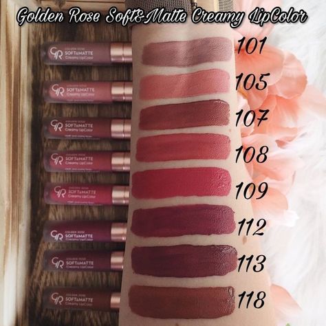 #lipstick #lippi Golden Rose Lipstick, Golden Rose Cosmetics, Lipstick Names, Dusky Skin, Makeup Help, Lips Shades, روتين العناية بالبشرة, Golden Rose, Aesthetic Makeup