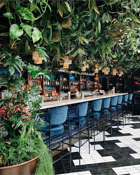 Image via @thebohemian_life Instagram. "Is this not the coolest Jungle inspired bar? Reposted from @urbanjungleblog -  Let’s meet for a drink at @sushisamba, shall we!?💚🌿🌿 📷 by…" #interiordesign #interior #bar #plantceiling #hangingplants #interiorspaces House Plants Hanging, Hanging Plants Outdoor, Bar Designs, Hanging Plants Indoor, Modern Restaurant, Bar Interior, Style Deco, Room With Plants, Garden Bar