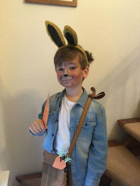 Rabbit Costume Diy, Peter Rabbit Costume Diy, Storybook Character Costumes For Boys, Peter Rabbit Dress Up, Jasper Rabbit Creepy Carrots Costume, Rabbit Costume Kids, Bunny Costume Easter, Rabbit Costumes For Rabbits, Peter Rabbit Costume