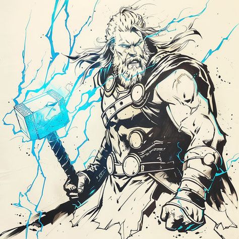 Vibrant Thor Tattoo Master Files Thor Stencil, Thor Sketch, Thor Artwork, Thor Tattoo, Batman Art Drawing, All Marvel Characters, Marvel Art Drawings, Love Is The Greatest, Thor Art