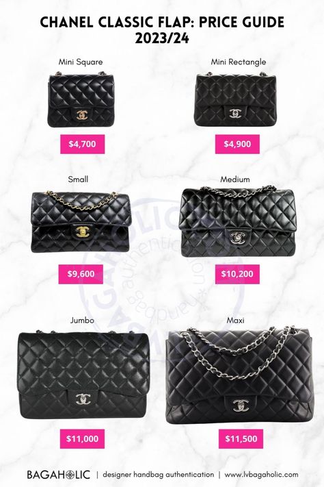 Step into the world of high fashion with our Chanel Classic Flap Bag! With our comprehensive US price list, you'll be able to invest in a symbol of timeless elegance without any surprises. Turn heads and command attention with every step. Elevate your style quotient and discover your key to unlock luxury today! Chanel Bag Sizes, Classic Chanel Flap Bag, Large Chanel Flap Bag, Chanel Small Classic Bag, Chanel Classic Flap Bag Medium, Mini Flap Bag Chanel, Classic Flap Chanel, Designer Handbag Storage, Mini Chanel Bag