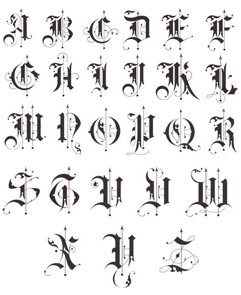 200 Tattoo, Font Gothic, Tattoo Alphabet, Calligraphy Tattoo Fonts, Old English Alphabet, Tattoo Lettering Alphabet, Fonts Tattoo, Alfabet Font, Alphabet Tattoo