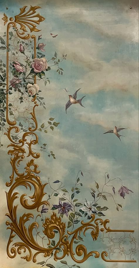 French Mural, Fresco Wall Painting, Ceiling Fresco, Italian Ceiling Art, Greek Fresco Wall Paintings, Ceiling Fresco Paintings, Wall Paint Patterns, Baroque Interior, Pastel Wedding Theme