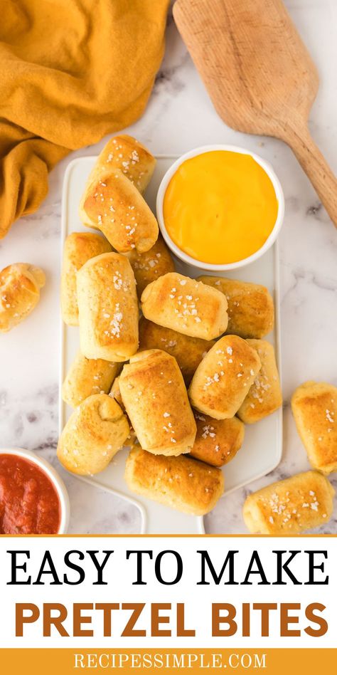 Pretzel bites on white platter with mustard dipping sauce. Pretzels Bites, Homemade Pretzel Bites, Homemade Pretzel, Soft Pretzel Bites, Pretzel Bites Recipes, Baking Soda Water, Homemade Pretzels, In Airport, Soft Pretzel