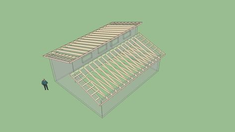 Double Shed Roof, Clerestory Roof, Lean To Roof, Build A Greenhouse, Shed Roof, House Roof, Roof Framing, 3d Warehouse, Roof Design