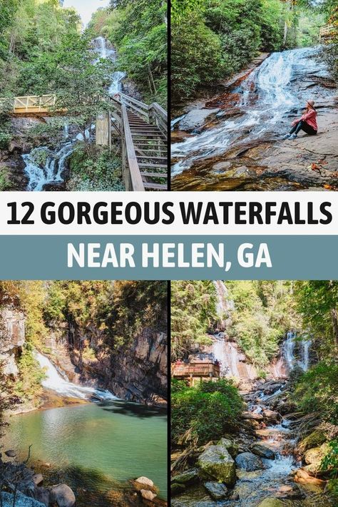 Are you planning a trip to Helen, Georgia? You won’t want to miss the 12 best waterfalls near this charming mountain town. Discover what to expect and what to see in this complete guide to the best waterfalls near Helen, Georgia. Get practical information on entrance fees, and hiking distance. Explore Anna Ruby Falls, Amicalola Falls, and Duke Creek Falls. Experience and make unforgettable memories in this picturesque corner of the United States today! Ruby Falls Georgia, Georgia Waterfalls Road Trip, Anna Ruby Falls Georgia, Waterfalls In Georgia, Desoto Falls, Blue Ridge Scenic Railway, Amicalola Falls, Ruby Falls, Helen Georgia