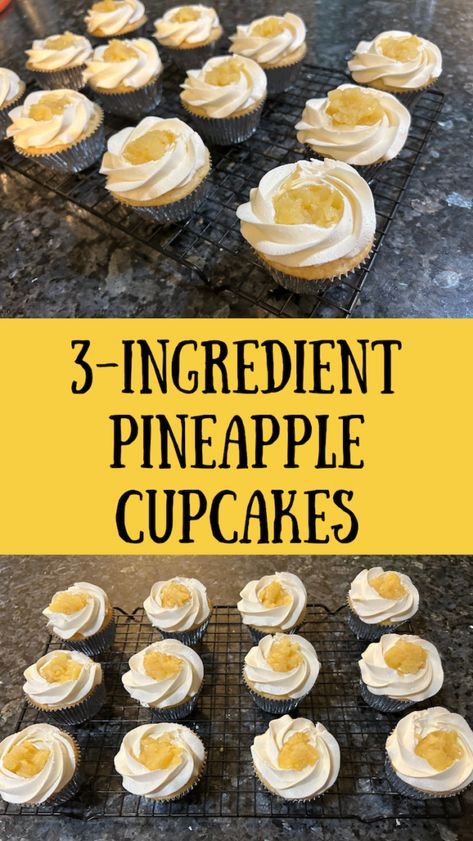 If you love a light pineapple cupcake but you’re in a hurry to make it, have I got a treat for you! This simple recipe has only three ingredients and comes together in literally minutes! 4 Ingredient Pineapple Cupcakes, Easy Pineapple Cupcakes, Orange Pineapple Cupcakes, Pineapple Cupcakes Recipes, 4 Ingredient Meals, Pineapple Cupcake, Fruity Popsicles, Tea Party Treats, Summer Dessert Ideas