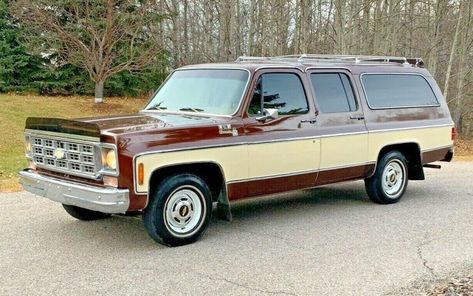 Hitch up the boat and head to the lake! This 1978 Chevy Suburban is ready for new family adventures! #Chevrolet, #Suburban Suburban Suv, Morning School, Chevy Vehicles, Gmc Suburban, Vintage Chevrolet, Chevy 4x4, Daily List, My Generation, Chevrolet Truck