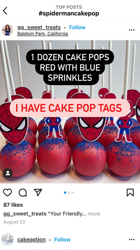 Spiderman Birthday Treats, Spidey Birthday Treats, Spider Man Desserts, Into The Spiderverse Party, Spidey And His Amazing Friends Cake Pops, Spidey And His Amazing Friends Birthday Cake Pops, Spiderman Cake Pops Ideas, Spiderman Popsicle, Spidey And His Amazing Friends Birthday Food