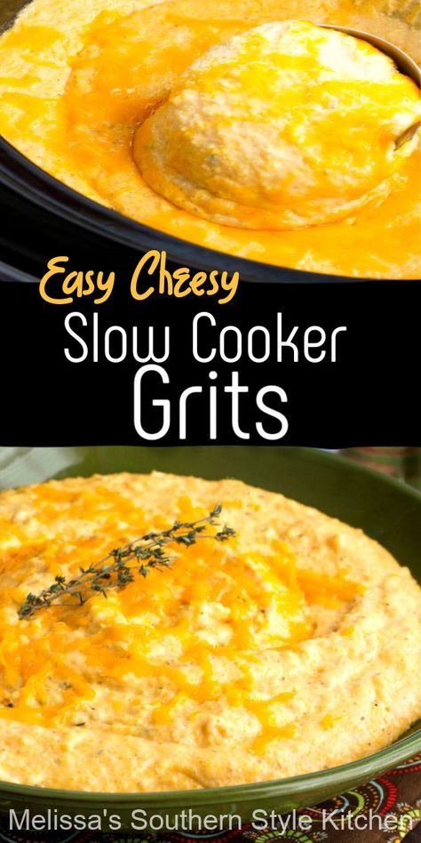 Slow Cooker Grits, Crockpot Grits, Cheesy Grits Recipe, Cheese Grits Recipe, Cheesy Grits, Slow Cooker Breakfast, Polenta Recipes, Grits Recipe, Cheese Grits