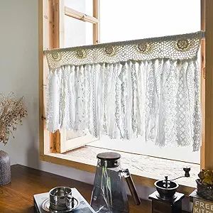 Amazon.com: YJ YANJUN Boho Valances for Windows Handmade Cotton Crochet Lace Valance for Living Room Hollow Cafe Curtains 16 Inch Long Macrame Kitchen Curtain Wall Decor, 16" L x 40" W Ivory & Beige : Home & Kitchen Small Kitchen Window Ideas, Valance Kitchen Window, Kitchen Window Ideas Curtains, Kitchen Window Decor Over Sink, Macrame Kitchen, Curtain Wall Decor, Small Kitchen Window, Boho Valances, Valances For Windows