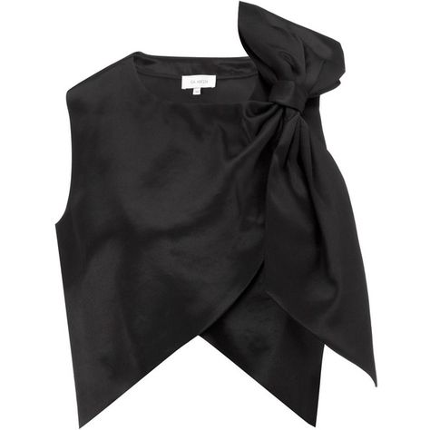 Isa Arfen Black Satin Bow Party Top (1,080 MYR) ❤ liked on Polyvore featuring tops, blouses, crop tops, shirts, black, evening blouses, party blouses, party shirts, snap shirt and cropped tops Bow Tops Outfit, Party Blouses, Blouses With Bow, Satin Bow Blouse, Crop Tops Black, Black Satin Top, Blouse Satin, Bouchra Jarrar, Bow Crop Tops