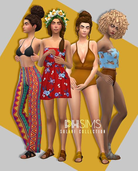 phsims:    SULANI COLLECTION •   I gathered here a... — Ridgeport's CC Finds. Tourist Clothes, Tropical Clothes, Brazil Clothing, Sims 4 Tattoos, German Outfit, Tropical Outfit, Island Outfit, Tumblr Sims 4, Sims 4 Mm