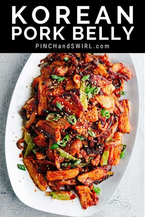 Korean Pork Belly Pork Belly Recipes Easy, Asian Pork Belly, Korean Pork Belly, Pork Belly Recipes Crispy, Korean Pork, Asian Pork, Pork Belly Recipes, Spicy Pork, Korean Dishes