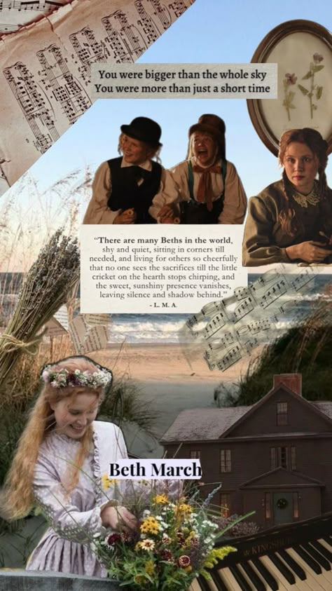 collage of beth march from little women Beth March Aesthetic, Little Women Beth, Beth Core, Cottagecore Homes, Amy And Laurie, Jo And Laurie, Little Women Book, Pretty Collage, Girlfriends Photoshoot