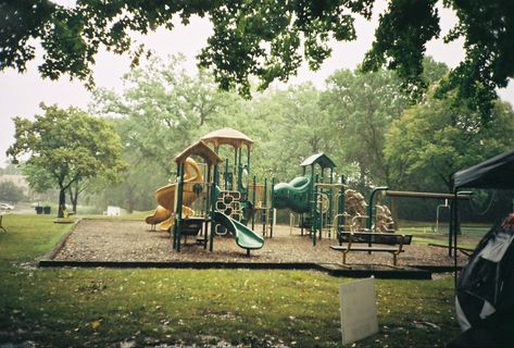 School Playground Aesthetic, Park Cinematography, Park Playground Aesthetic, 90s Playground, Playground Animation, Playground Nostalgia, Xoxo Photoshoot, Rainy Kids, Liminal Nostalgia