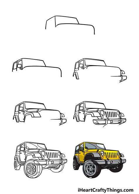 Pastel Drawings Easy, Line Drawing Easy, New Mahindra Thar, Jeep Drawing, Car Drawing Pencil, Road Drawing, Car Drawing Easy, Jeep Art, Iron Man Poster