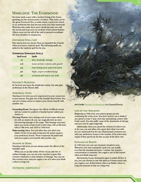 (Warlock) The Everwood Warlock Subclass Homebrew, Warlock Patrons 5e, Dnd 5e Warlock, D&d Warlock, Warlock Homebrew, Dnd Gambler, Warlock 5e, Warlock Patron, Dnd Subclasses