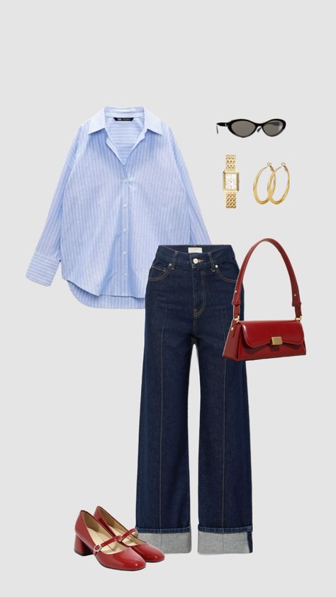 Blue Blouse Outfit, Autumn Styles, Aesthetic Hijab, Style Moodboard, Uni Outfits, Casual Day Outfits, Elegante Casual, Mode Casual, A Celebrity