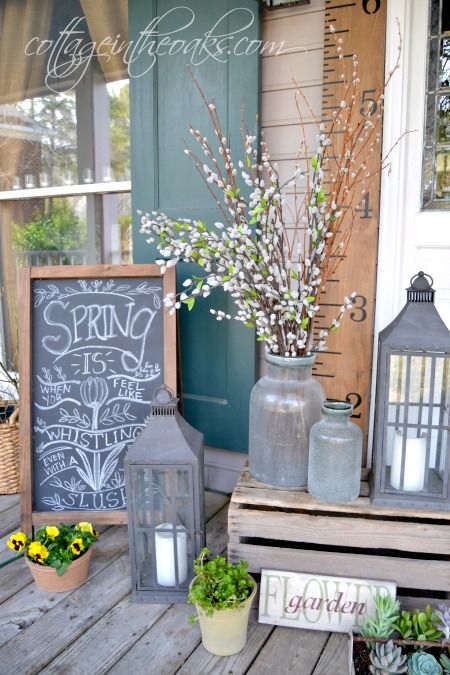 I can’t think of a more homey…cozy…loving place than a sweet Porch.  It’s a place to sit…chat…enjoy the outdoors…sip on a sweet tea (I am from NJ…so it’s more an iced coffee for us : ) and just chill.  You get to see what is happening on your street…say hello to neighbors and pet their … Rustic Porch Ideas, Spring Front Porch Decor, Veranda Design, Farmhouse Porch Decor, Spring Porch Decor, Building A Porch, Rustic Porch, Farmhouse Front Porches, Summer Porch