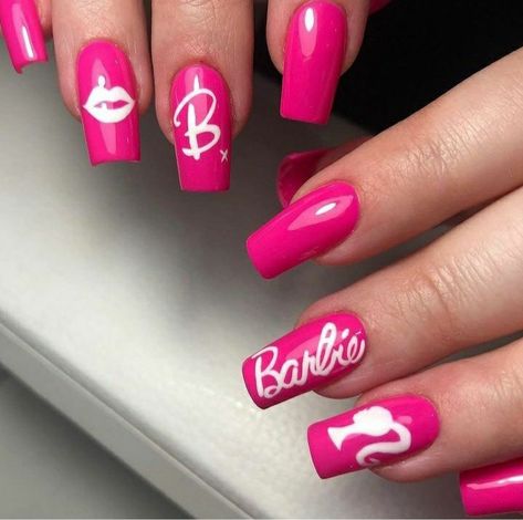 Nail Designs Hot Pink, Barbie Pink Nails, Disney Acrylic Nails, Dot Nail Designs, Usa Nails, Pink Nail Colors, Pink Glitter Nails, Pink Manicure, Gel Nails Diy