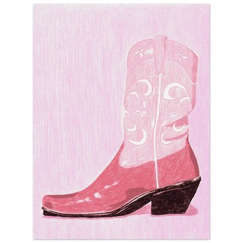 Cowgirl Boot in Pink ART PRINT Museum-quality Matte Paper - Etsy Australia Cowgirl Boot Art, Boot Wall, Boot Art, Pink Art Print, Pink Cowgirl, Cowgirl Boot, Pink Dark, Pink Art, Large Canvas Prints