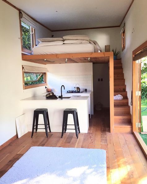 A Loft Bed, Tiny House Interior Design, Shed To Tiny House, Tiny House Loft, Tiny House Inspiration, House Interior Design, Loft House, Shed Homes, Small Room Design