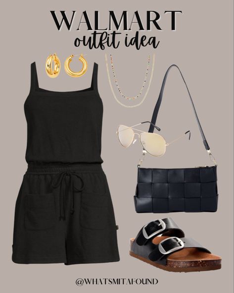 Black summer romper Black Romper Outfit Summer, Black Outfits For Summer, Fashion Outfits For Summer, Black Romper Outfit, 2023 Vibes, Summer Romper Outfit, Running Errands Outfit, Walmart Outfits, Errands Outfit