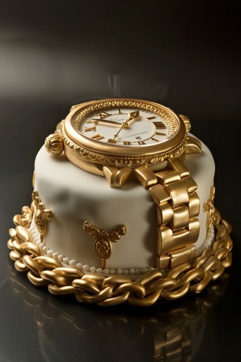 A Celebration with a Luxurious Rolex-Themed Cake Birthday Cake Aesthetic Men, 70th Birthday Cake For Dad, Rolex Cake, Watch Cake, Wedding Cake Options, Designer Cake, Happy Birthday Flowers Wishes, 70th Birthday Cake, Realistic Cakes