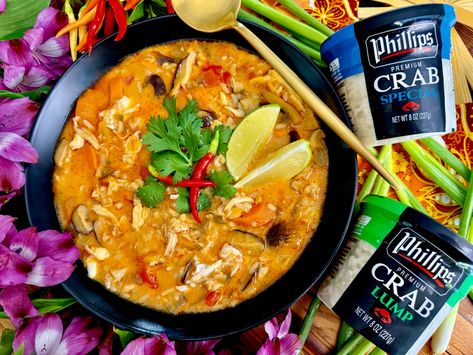 THAI COCONUT CURRY CRAB SOUP Curry Crab, Crab Curry, Soup Curry, Pulled Pork Pizza, Thai Coconut Curry, Coconut Crab, Miso Salmon, Crab Soup, Brunch Casserole