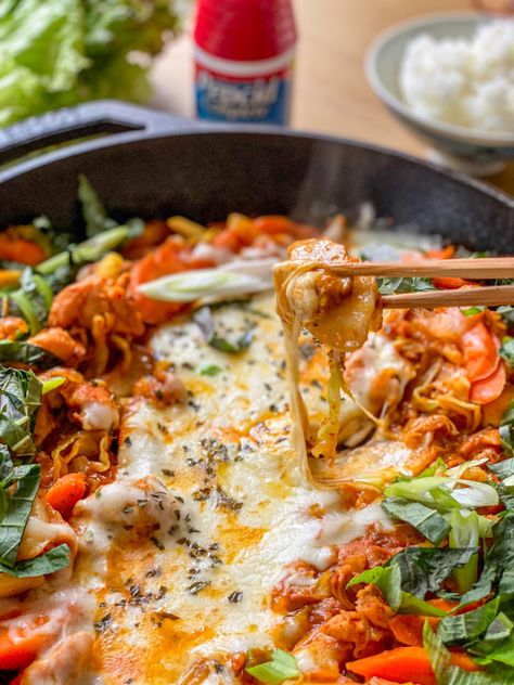 Dak Galbi (Stir Fry Spicy Chicken) - Cook With Dana Chicken Galbi Recipe, Korean Dak Galbi, Dak Galbi Korean Chicken, Dak Galbi Recipe, Gochujang Fried Chicken, Dak Galbi, Perilla Leaves, Sweet Potato Rice, Chicken Cook