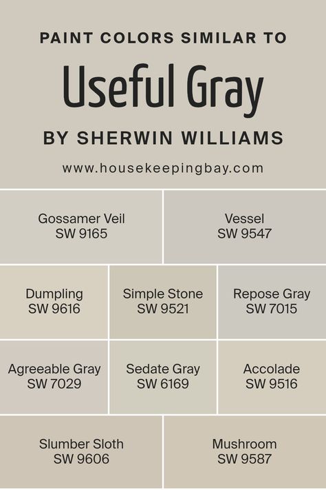 Colors Similar to Useful Gray SW 7050 by Sherwin Williams Sherwin Williams Accolade Paint Color, Sherwin Williams Minimalist Paint Color, Slumber Sloth Sherwin Williams, Sherwin Williams Simple Stone, Sw Accolade, Gossamer Veil Sherwin Williams, Sedate Gray, Sherwin Williams Coordinating Colors, Gossamer Veil