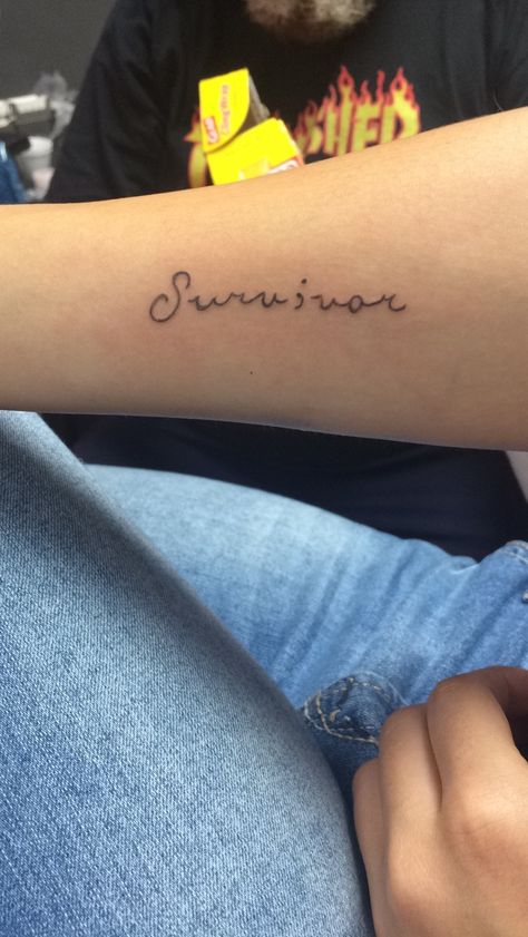 Small survivor tattoo | Survivor tattoo, Matching bff tattoos, Matching  friend tattoos The Word Survivor Tattoo, Orphan Tattoo Ideas, Tattoos About Survival, I Am A Survivor Tattoo, Tattoo Ideas For Surviving, Attempted Survivor Tattoo, Tattoos About Surviving, Dv Tattoo Ideas, Surviving Tattoos