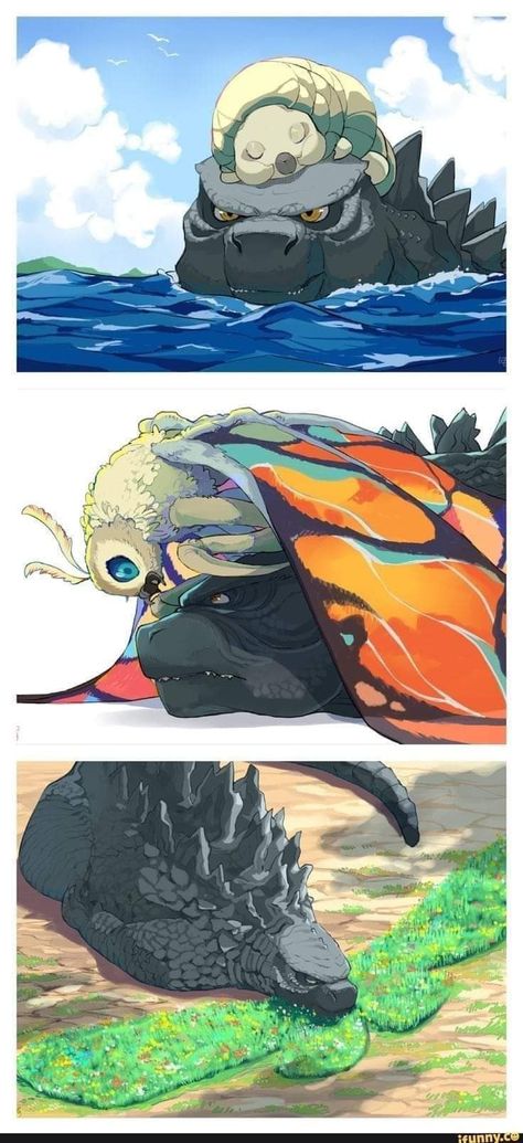 Cute Godzilla Wallpaper, How To Draw Godzilla, Godzilla Wallpaper Iphone, Mothra Art, Cute Mythical Creatures, Mothra And Godzilla, Godzilla And Mothra, Godzilla Fanart, Godzilla X Mothra