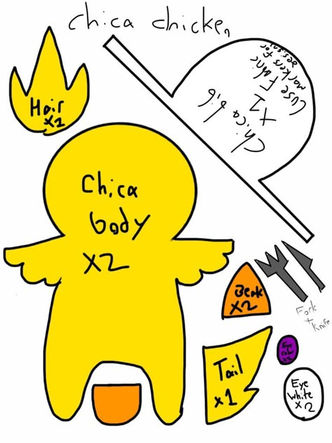 Chica the Chicken Plush by https://www.deviantart.com/lycantrin on @DeviantArt Fnaf Plushie Patterns, Fnaf Plush Template, Fnaf Sewing Patterns, Diy Fnaf Plush, Fnaf Plush Pattern, Fnaf Craft Ideas, Fnaf Pattern, Fnaf Diy Crafts, Plushie Template