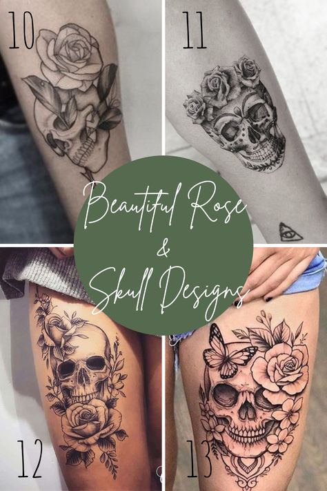 27 Beautiful Skull and Flower Tattoo Ideas - tattooglee Skull Tattoo Ideas Female, Women Skull Tattoo Ideas, Half Skull Half Flower Tattoo, Floral Skull Tattoos For Women, Skull And Flower Drawing, Skull Tattoo Women, Tattoo Ideas Female Skull, Feminine Skull Tattoos For Women, Black And White Tattoos For Women