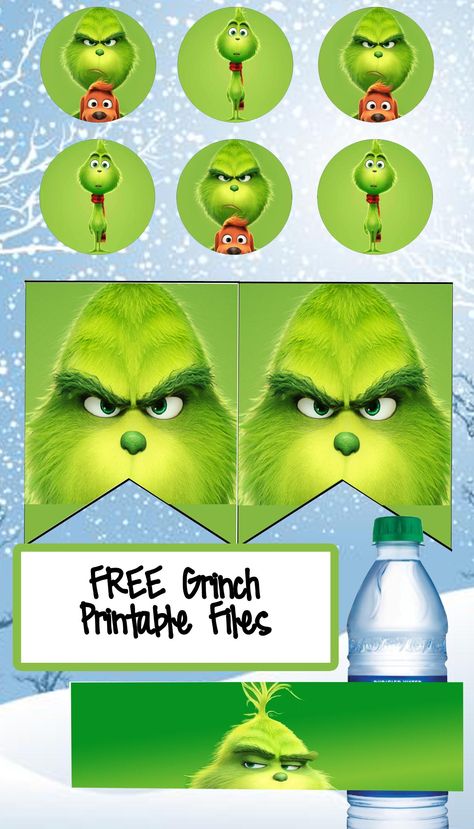 FREE Illumination's The Grinch Christmas Birthday Party Printable Files | Banner | Cupcake Topper | Water Bottle Label Grinch Christmas Party Games, The Grinch Birthday Party, Grinch Birthday Party, Grinch Printable, Grinch Birthday, Grinch Stuff, Grinch Crafts, Der Grinch, The Grinch Movie