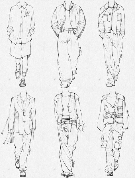 Drawing Outfit References, Man Clothing Drawing, Men Outfit Design Drawing, Sketch Clothes Ideas, Drawing Poses With Clothes, Men Outfit Sketch, Male Outfit Sketch, Mens Wear Sketch, Mens Clothing Drawing