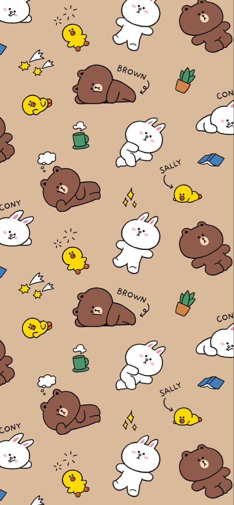 Line Bear Wallpaper, Line Brown Bear Wallpaper, Cony Brown Wallpapers, Brown Line Friends Wallpaper, Line Friends Brown Wallpaper, Brown Line Friends, Line Friends Wallpaper, Line Brown Bear, Disney Princess Fabric