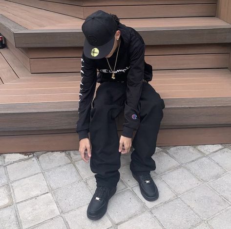 Black Air Force 1 Outfit, Fotos Y2k, Black Air Force 1, Air Force 1 Outfit, Swag Outfits Men, Fire Fits, Black Streetwear, Streetwear Men Outfits, Men Fits