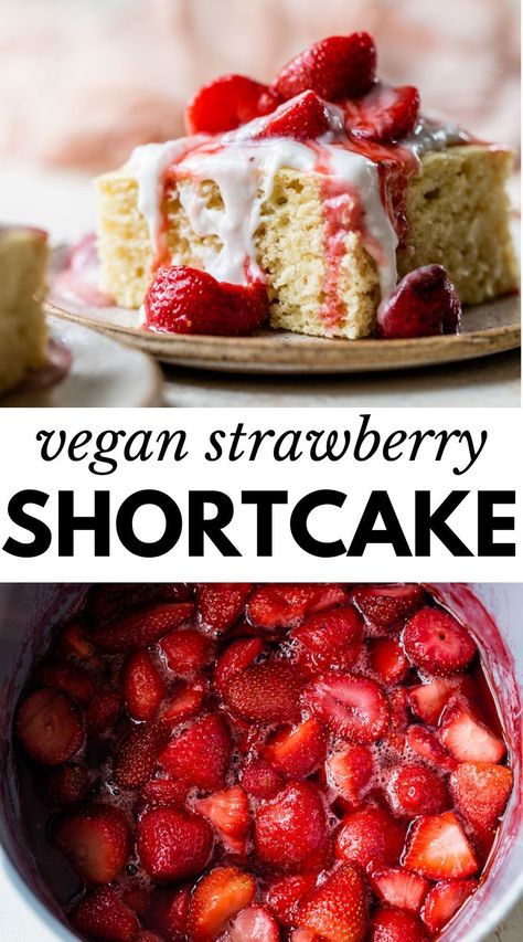 This easy Vegan Strawberry Shortcake has layers of vanilla sponge cake, strawberry sauce, and coconut whip in every bite. It’s the best vegan dessert for spring and summer! Vegan Gluten Free Strawberry Shortcake, Vegan Strawberry And Cream Cake, Strawberry Shortcake Vegan, Vegan Strawberry Dessert, Vegan Shortcake, Dessert Fancy, Vegan Strawberry Shortcake, Coconut Whip, Weight Watcher Desserts