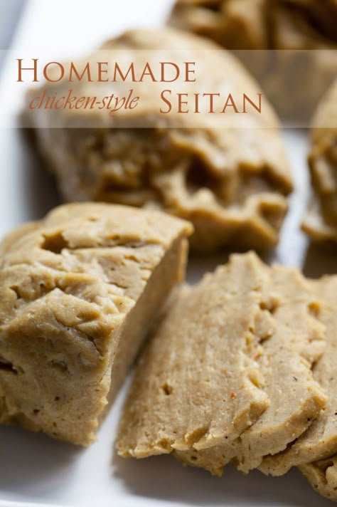 chicken seitan! the method is genius, and I will be using it for other seitan recipes. Seitan Recipe, Seitan Chicken, Resep Vegan, Homemade Seitan, Dessert Chef, Seitan Recipes, Vital Wheat Gluten, Meat Substitutes, Favorite Chicken