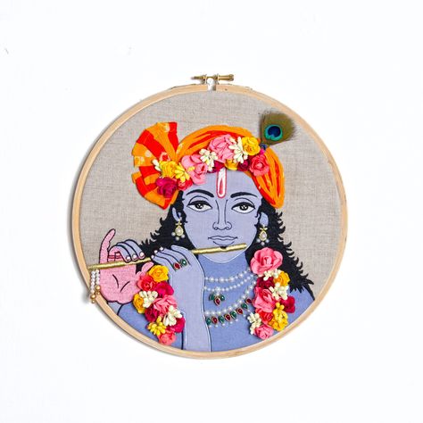 Excited to share the latest addition to my #etsy shop: KRISHNA, charming Indian God, Embroidery Hoop, linen with bright colors, Indian, Ethnic, wall art https://etsy.me/2SkgsgN #housewares #homedecor #housewarming #laundry #framed #quilting #bohemianeclectic #wallart # Embroidery Hoop Painting, Indian Wedding Embroidery Hoop Pattern, Embroidery Hoop Art Diy Free Pattern, Krishna Embroidery Designs, Embroidery Frame Wall Decor, God Embroidery Designs, Krishna Embroidery, Framed Embroidery Wall Art, Canvas Embroidery Art